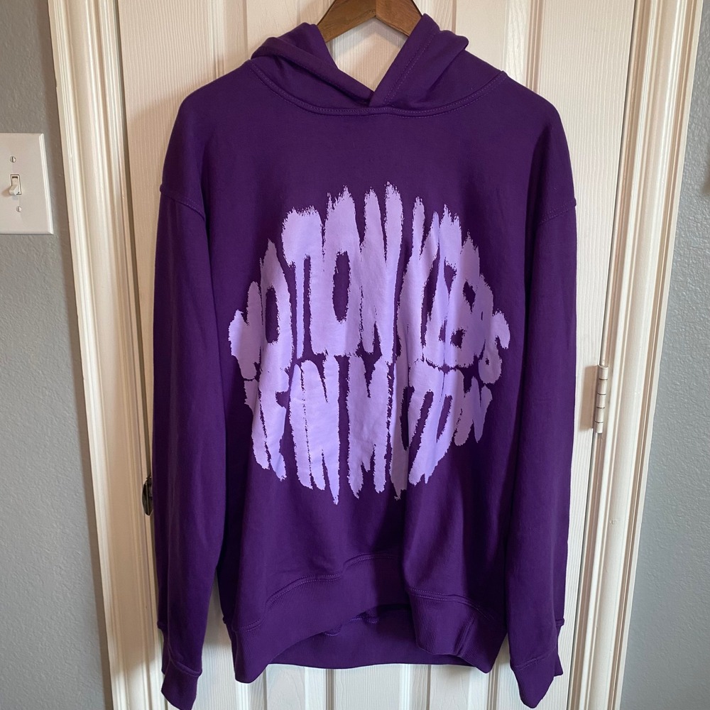 Angelic Motion Stay Blessed Purple Graphic Hoodie Mens Large Streetwear Pullover